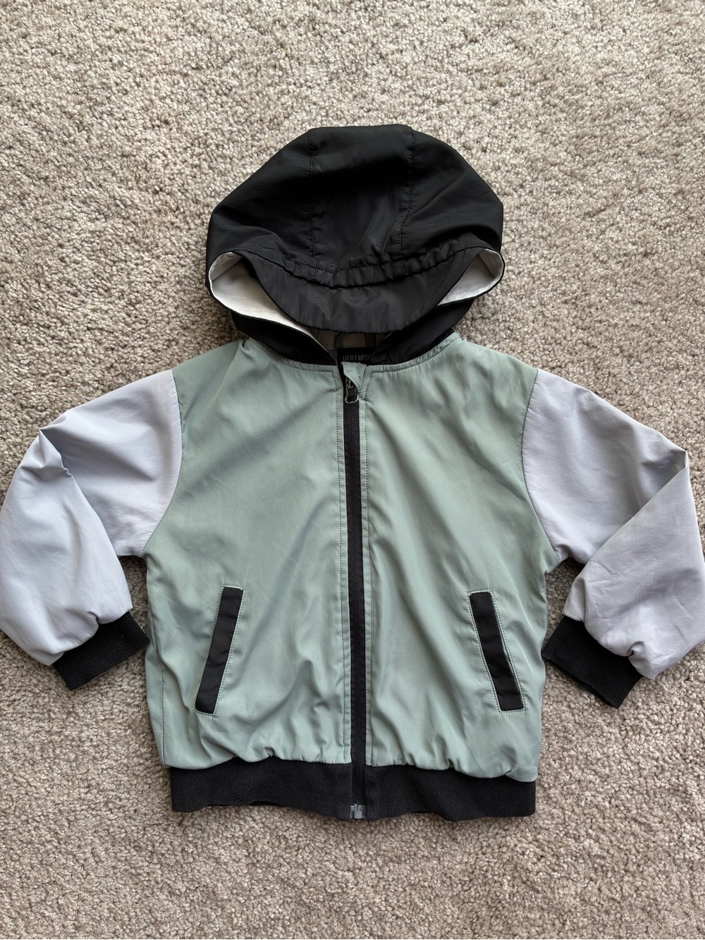 Little Bipsy Sage Green, Black & Grey Hooded Kids Windbreaker Jacket